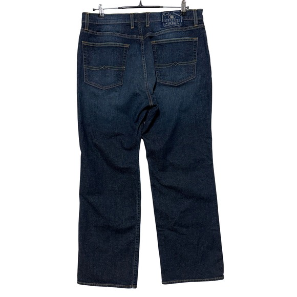 Lucky Brand Jeans Mens 34x30 Blue Bootcut Dark Wash Cotton Spandex Stretch - Picture 2 of 9